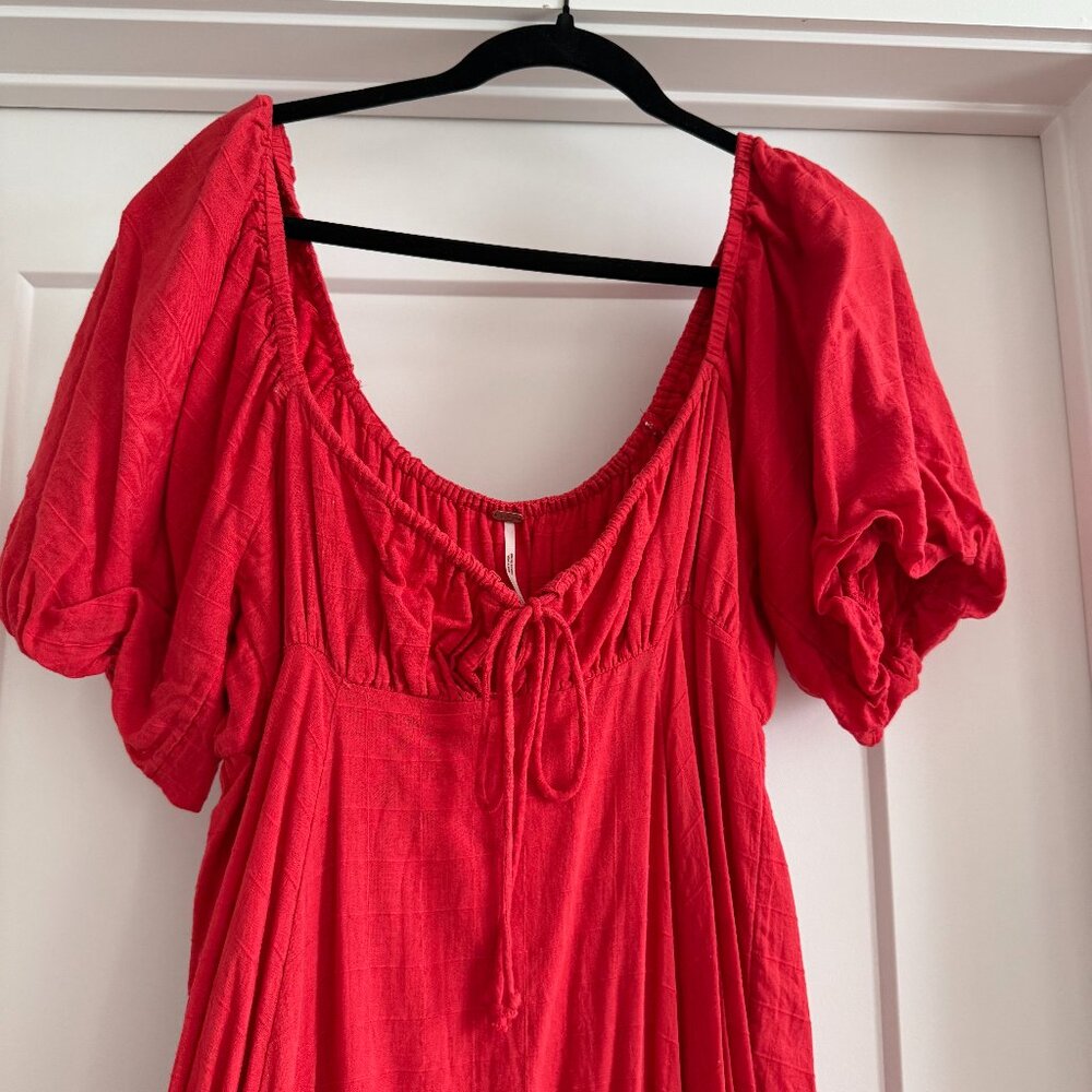 Free People Caribbean Red Maxi Dress – Size Small (Runs Large), Milkmaid Style